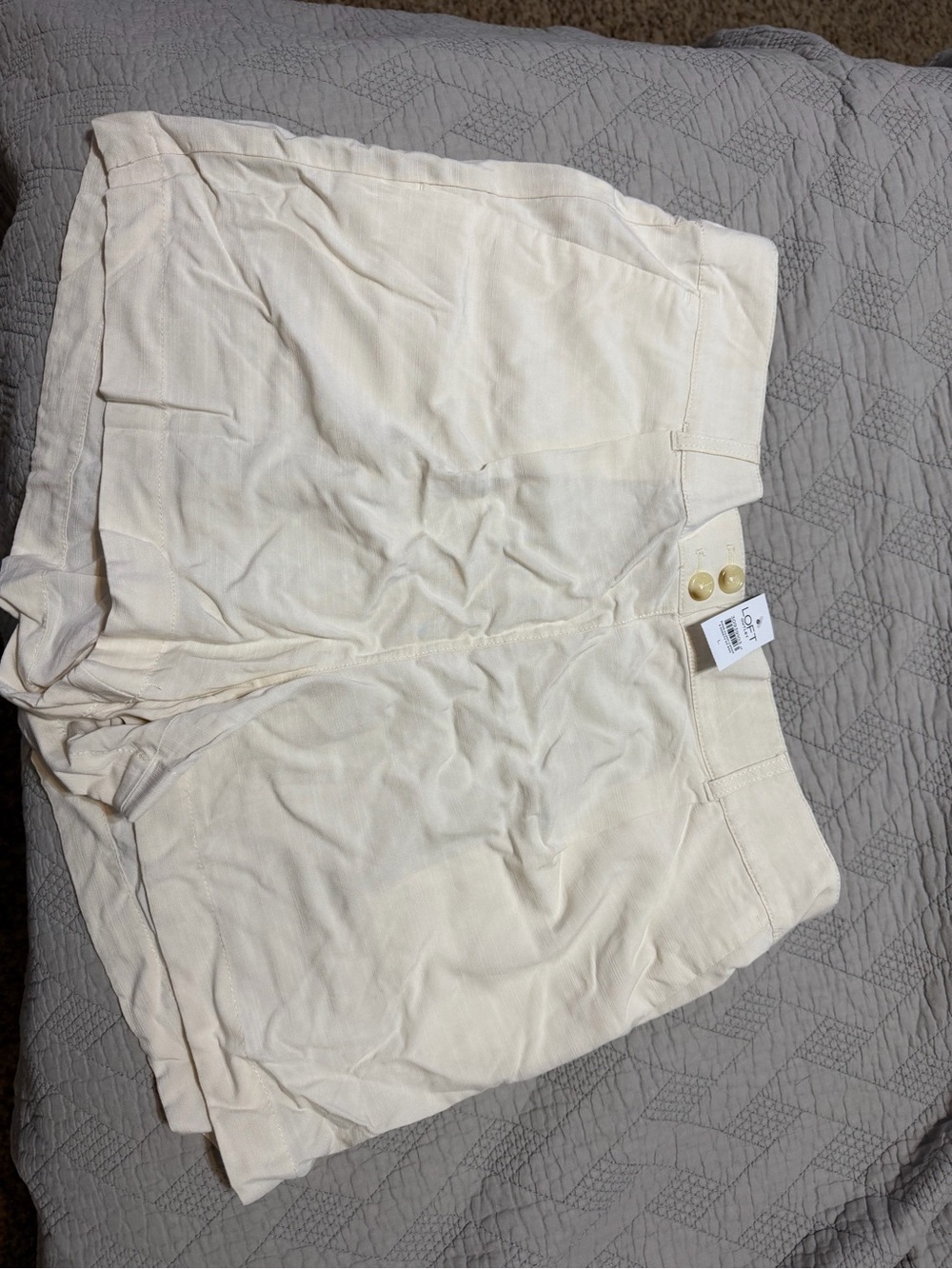 LOFT Light Cream Button-Front High Waist Shorts